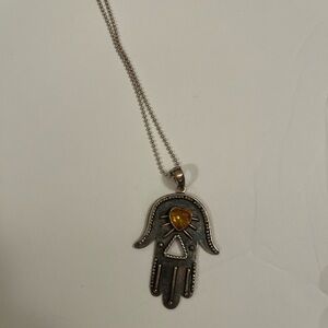 Silver Hamsa Pendant Necklace with Heart